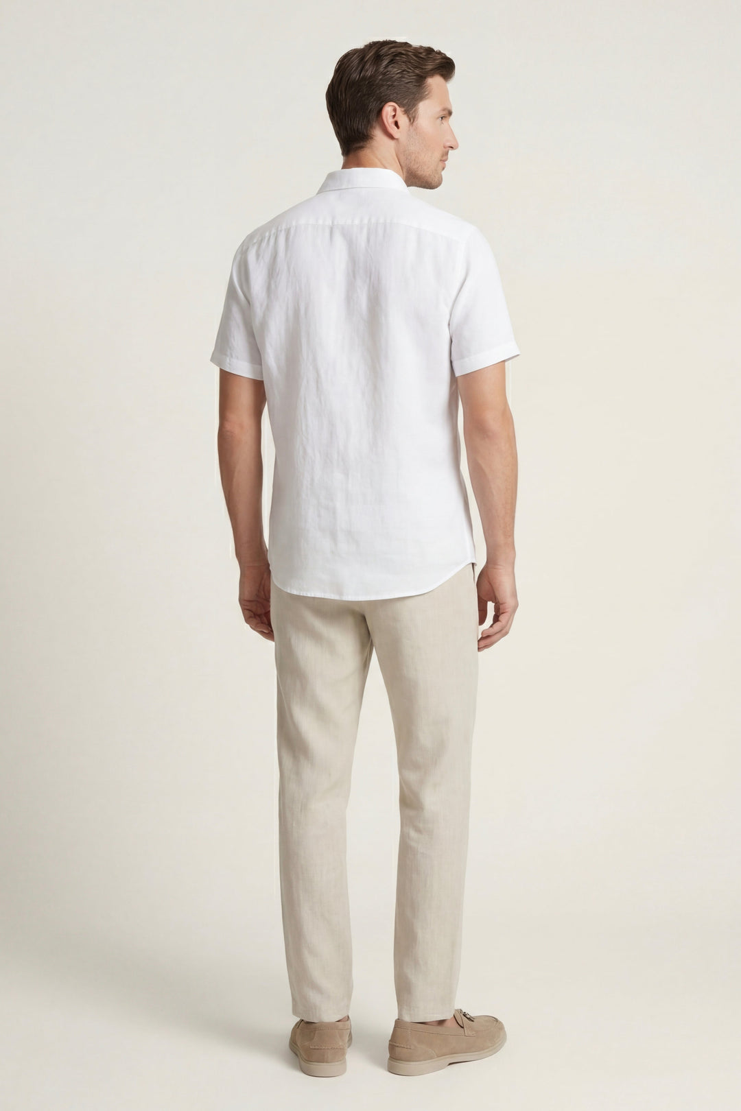 Set aus Leinen in Weiß/Beige
