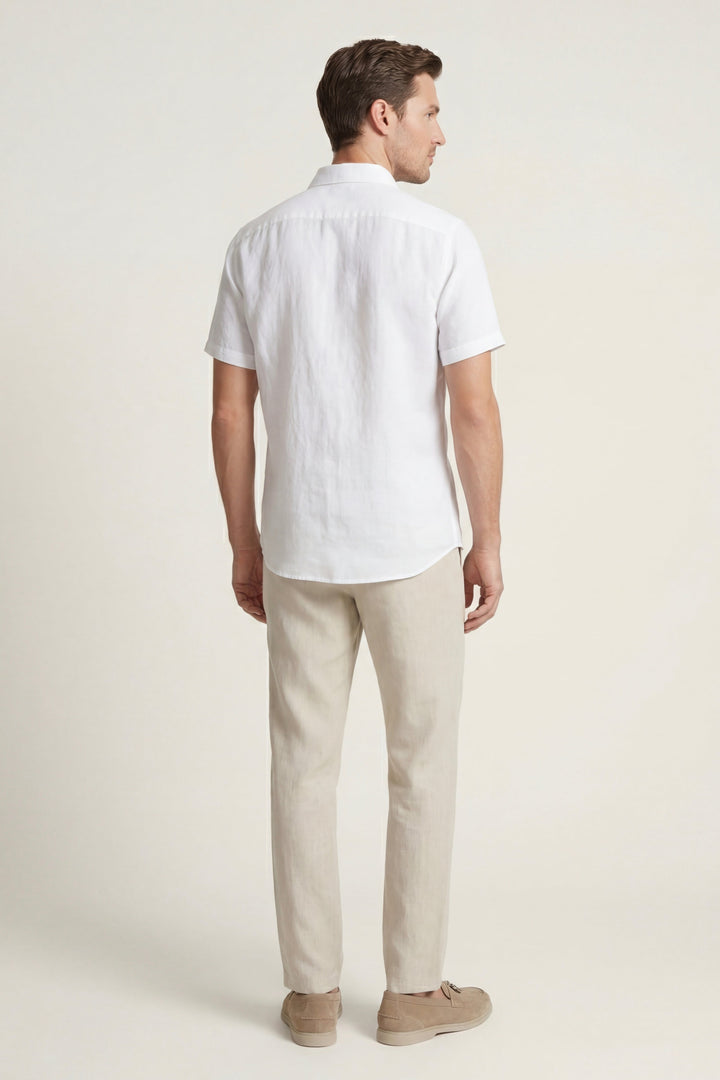 Set aus Leinen in Weiß/Beige