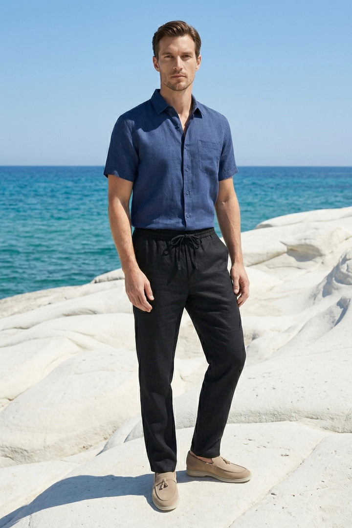 Set in Lino Trento Blau/Schwarz