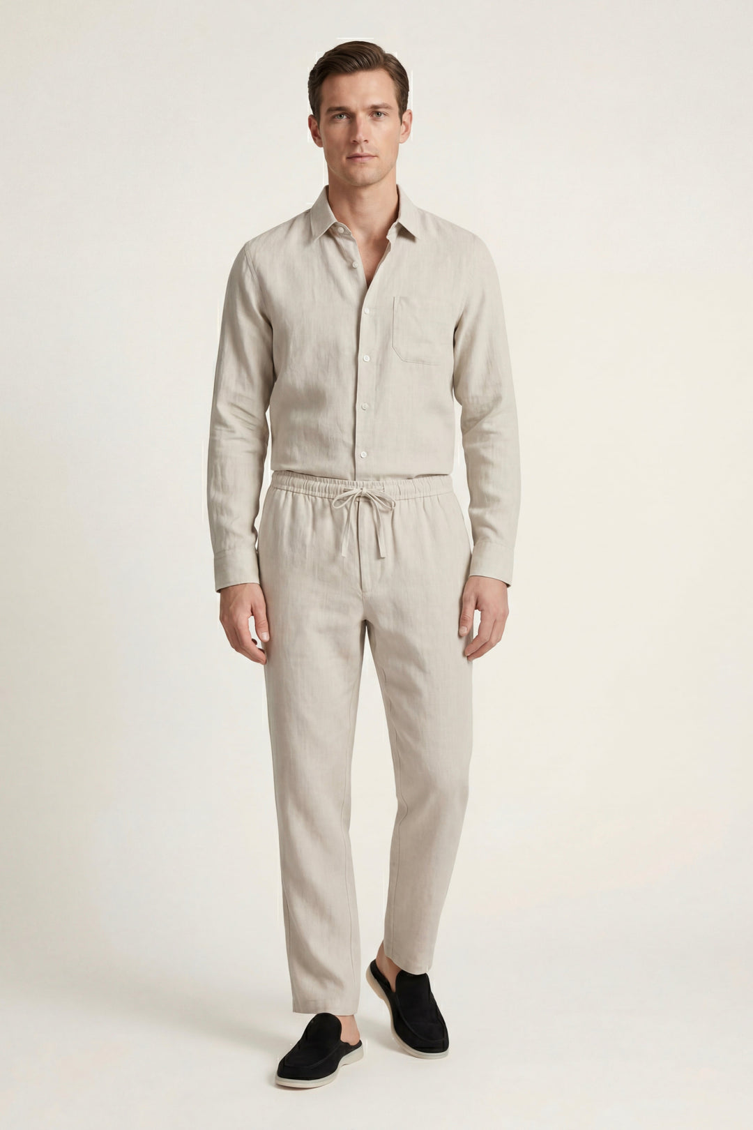 Set aus Leinen in Beige/Beige
