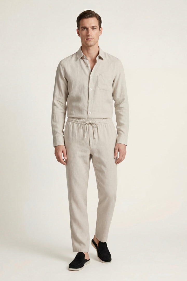 Set aus Leinen in Beige/Beige