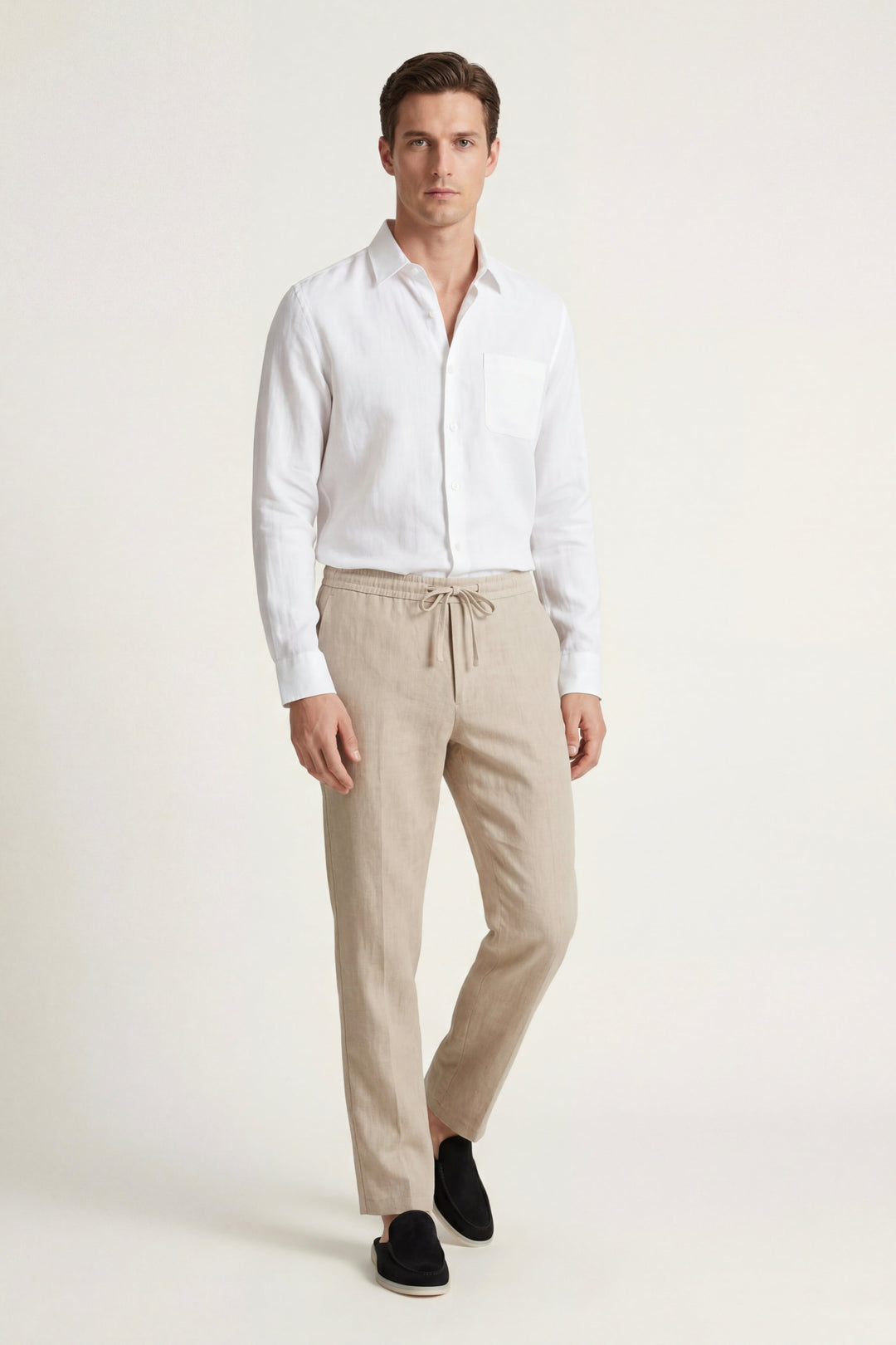 Set aus Leinen in Weiß/Beige