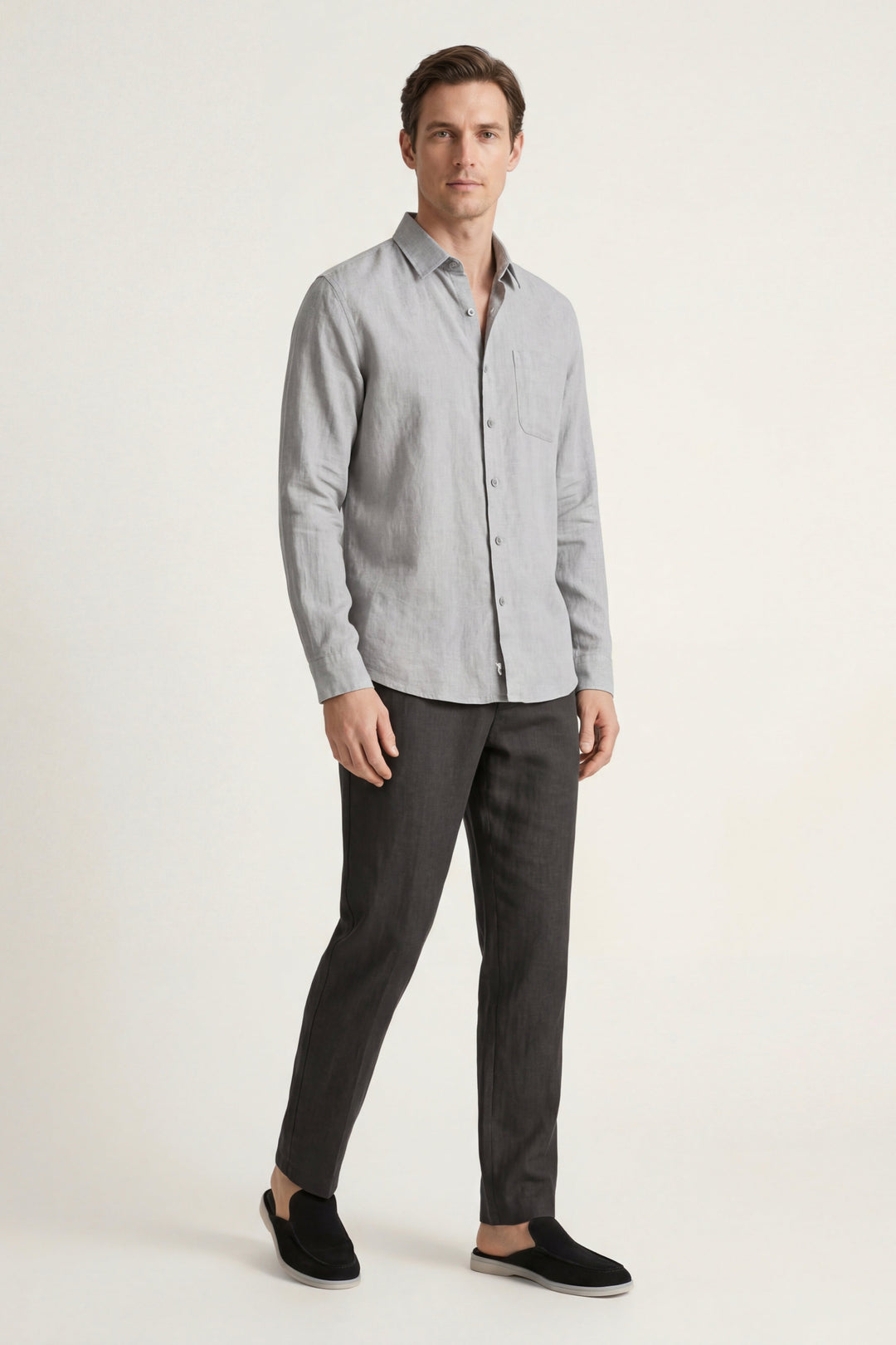 Set aus Leinen in Grau/Schwarz