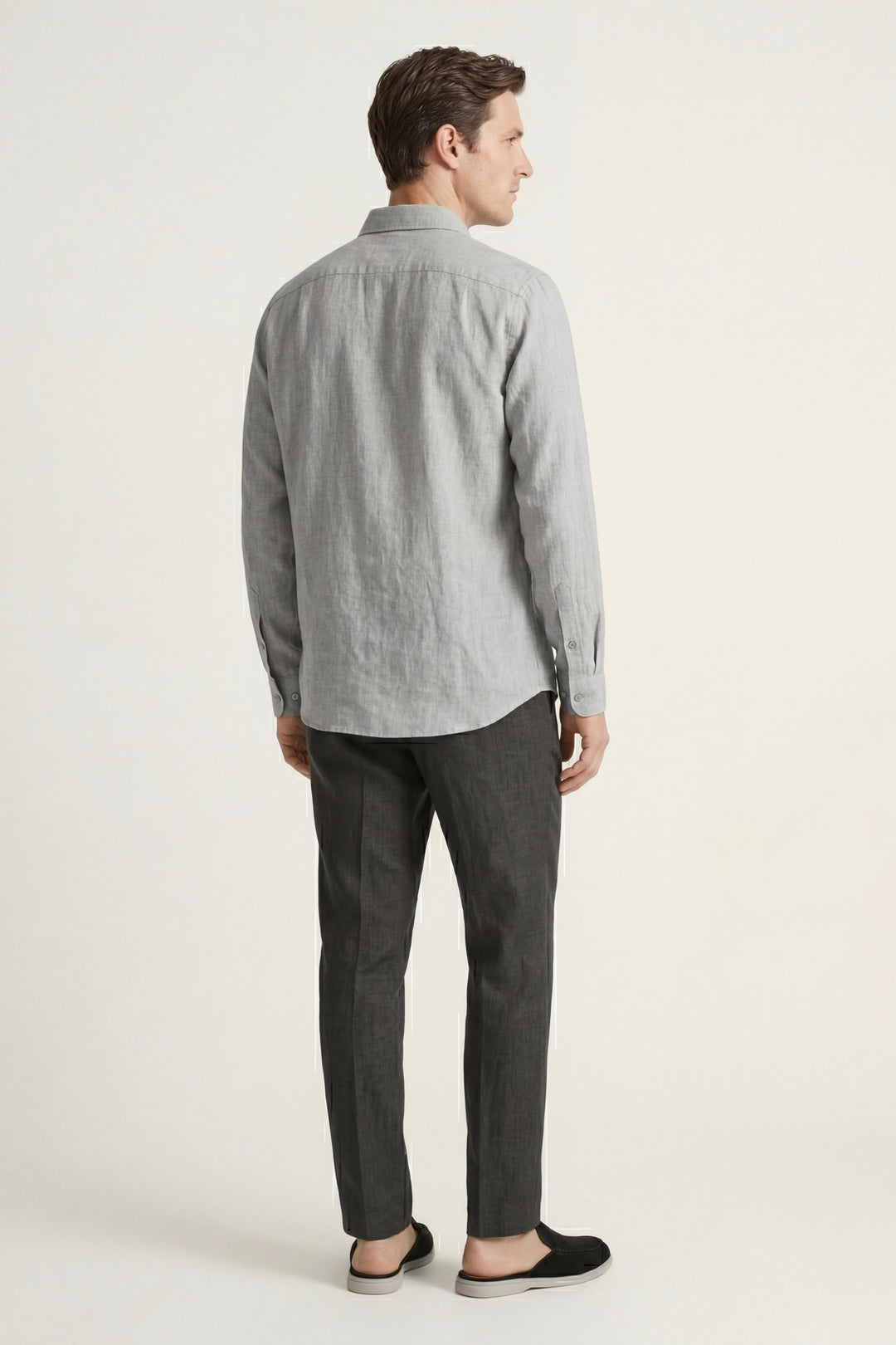 Set aus Leinen in Grau/Schwarz
