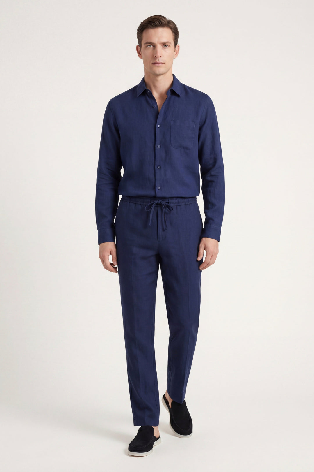Set aus Leinen Bellagio Langarm Blau Navy