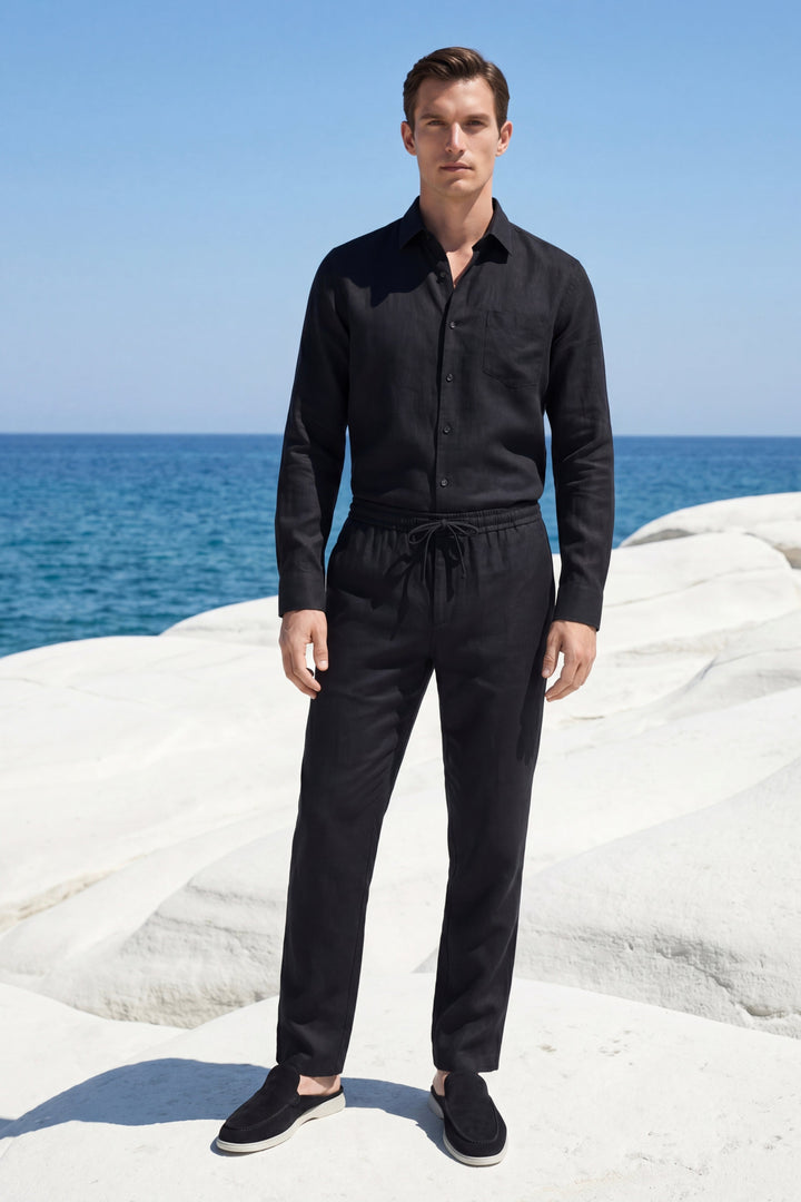 Set aus Leinen Bellagio Langarm Schwarz
