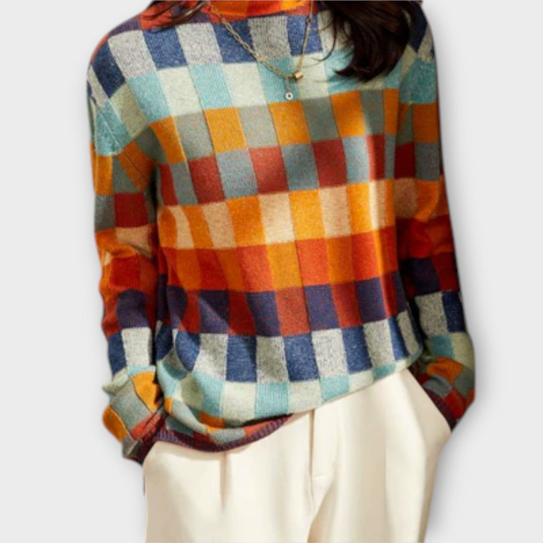 Erika - Pullover mit buntem Patchworkdesign und Karomuster