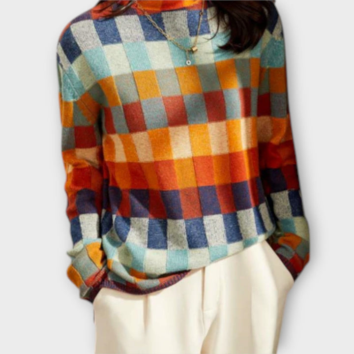 Erika - Pullover mit buntem Patchworkdesign und Karomuster
