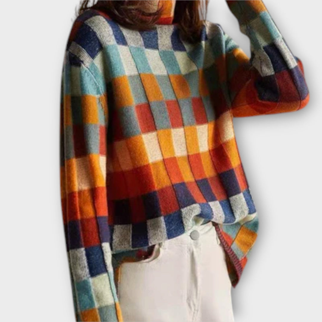 Erika - Pullover mit buntem Patchworkdesign und Karomuster