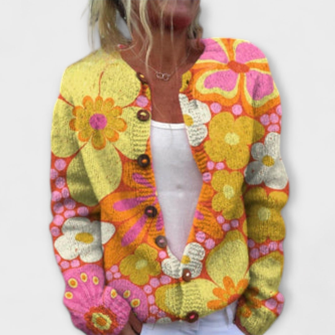 Zara - Gelber Cardigan mit buntem Blumenmuster
