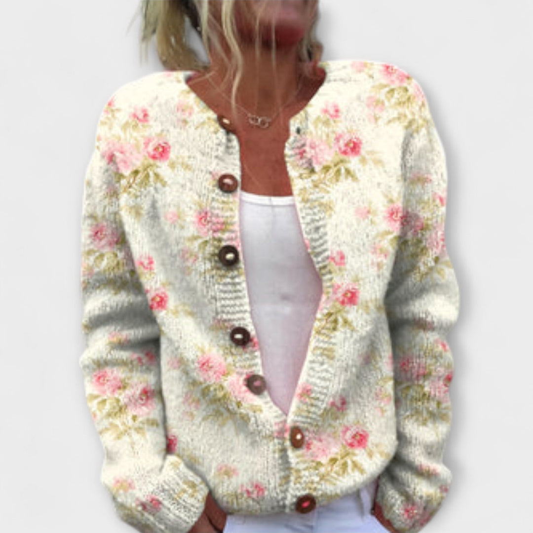 Elina - Cardigan crème mit floralem Muster