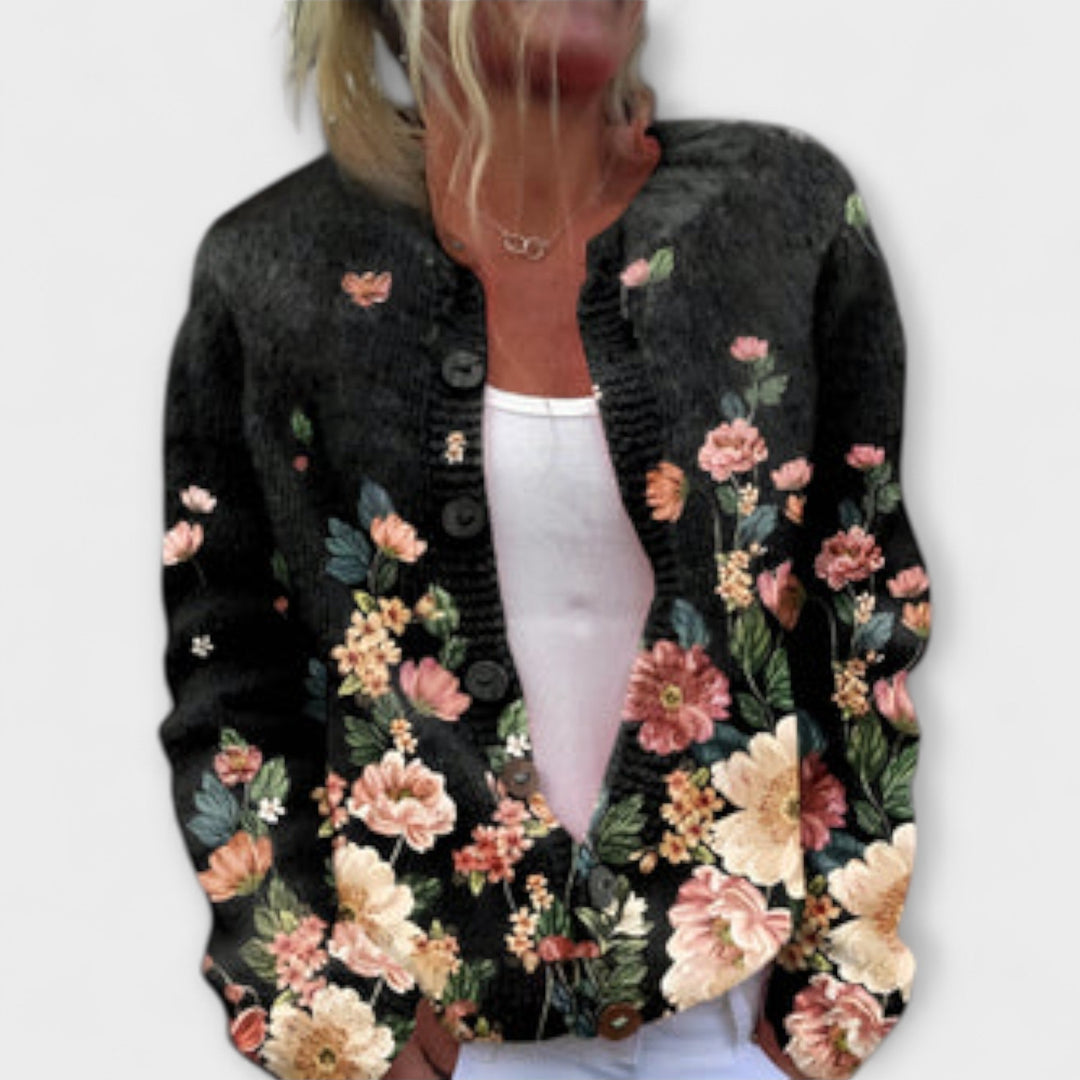 Talia - Schwarzer Cardigan mit floralem Muster