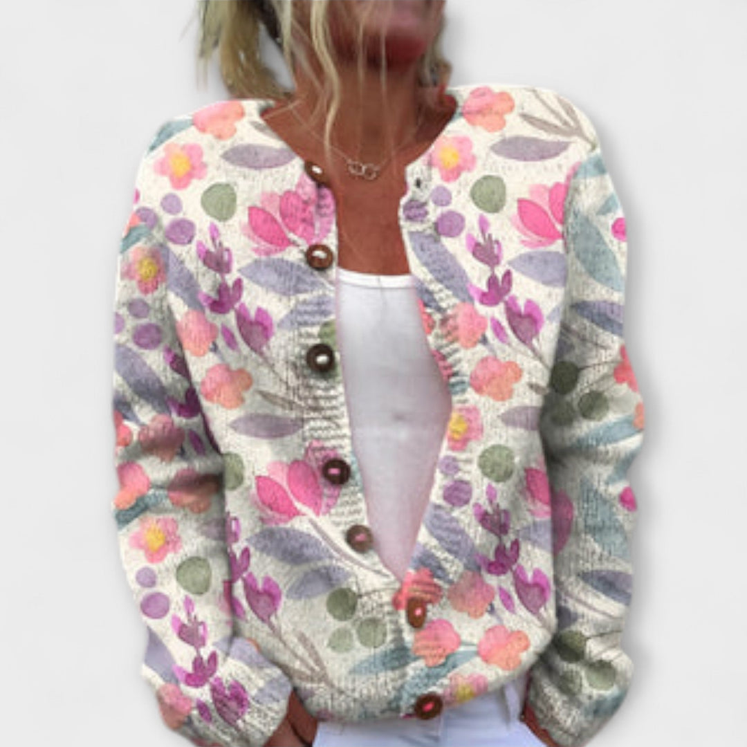 Lina - Weißer Cardigan mit Blumenmuster