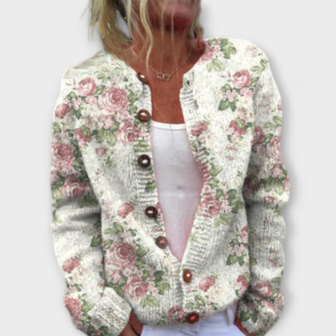 Noa - Cardigan crème mit floralem Muster