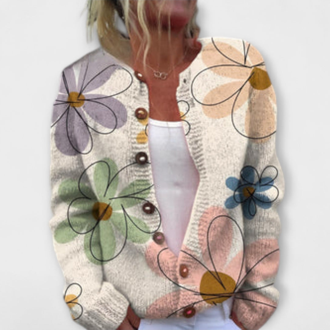 Mea - Weißer Cardigan mit floralem Muster