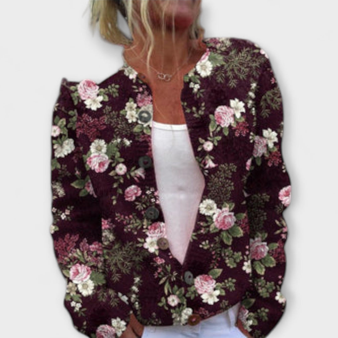 Juna - Dunkler Cardigan mit floralem Muster