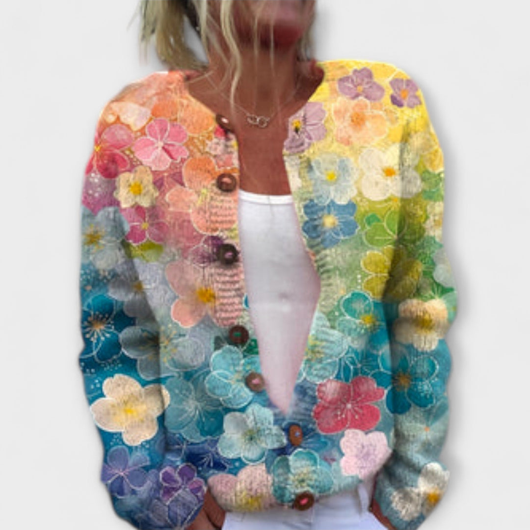 Meadows - Bicolor Strickcardigan mit floralem Muster