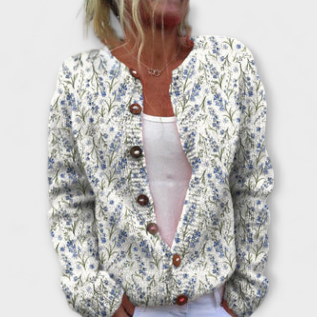 Mira - Cardigan aus Wollmischung mit weißen Blumen