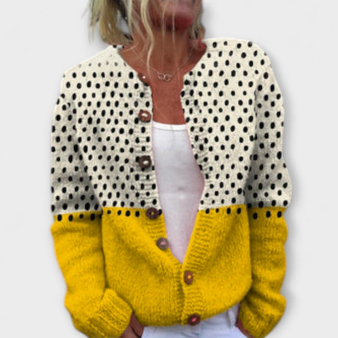 Elin - Cardigan mit Punkten und gelbem Block