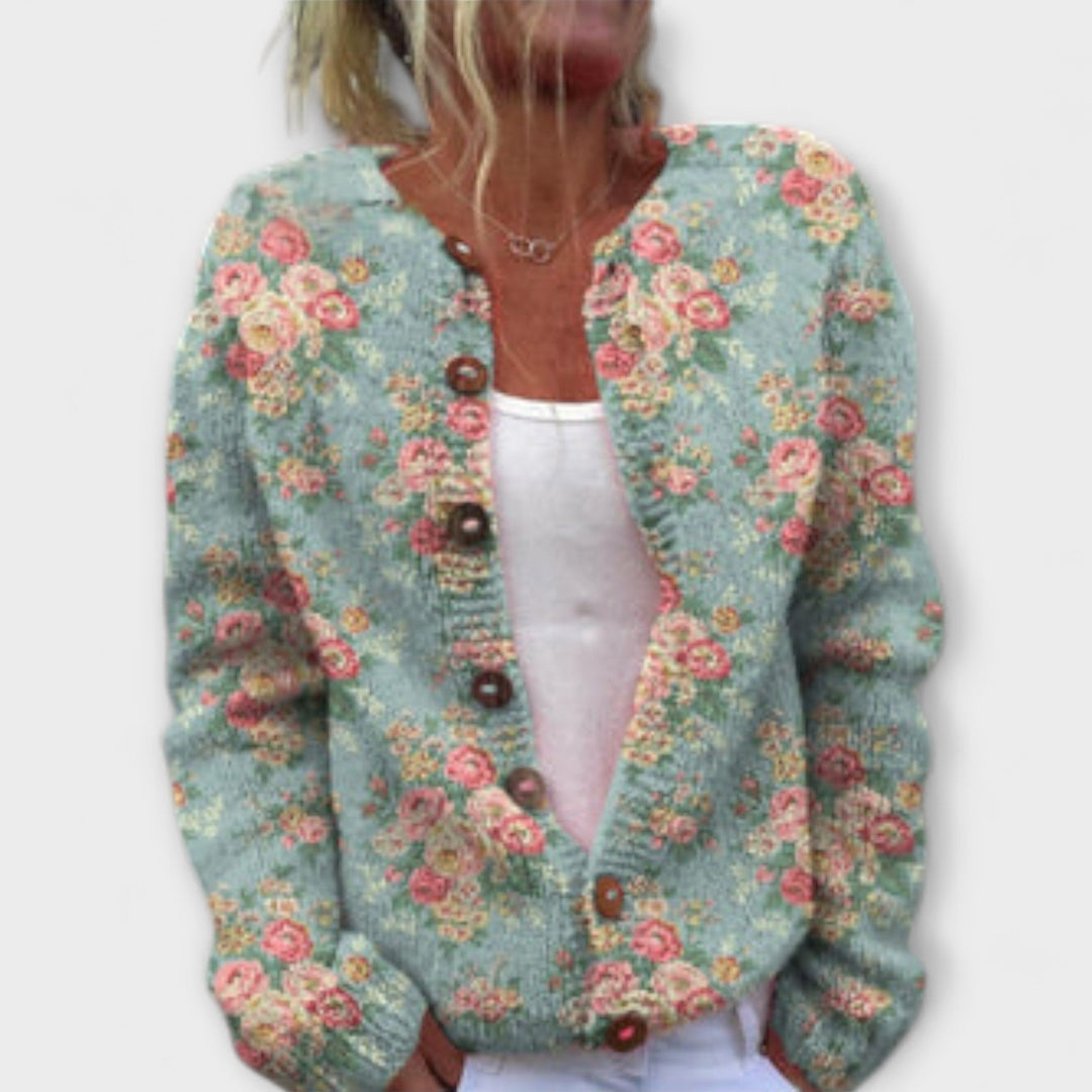Liv - Cardigan in Minzgrün mit floralem Muster