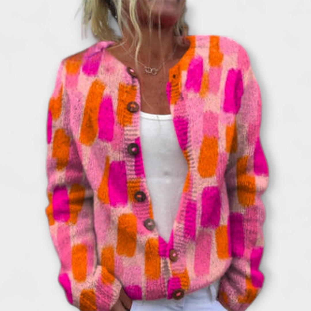 Flora - Rosa Strick-Cardigan mit buntem Muster