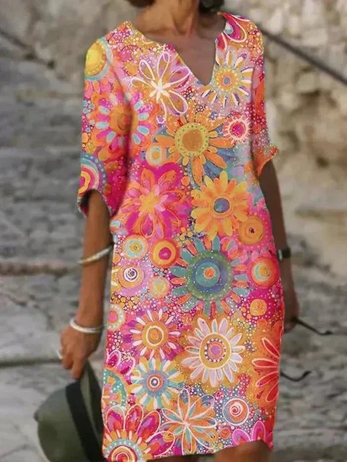 Nira | Midi-Blumen Kleid Strahlend