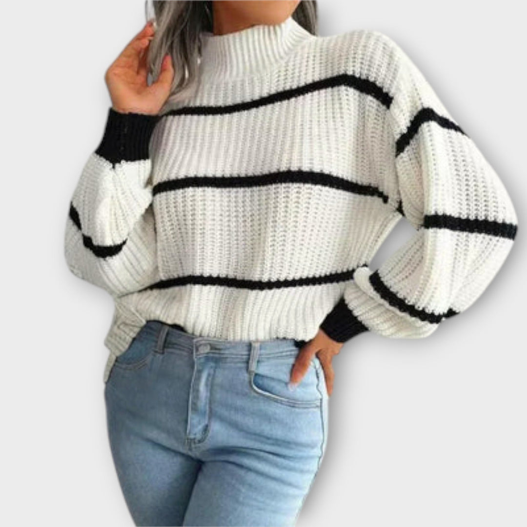 Chavala - Pullover mit grünem Rollkragen und Streifen