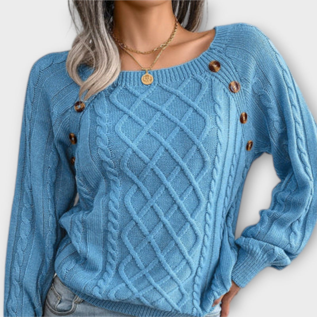 Malia - Dunkelgrauer Pullover mit Knöpfen und Zopfmuster
