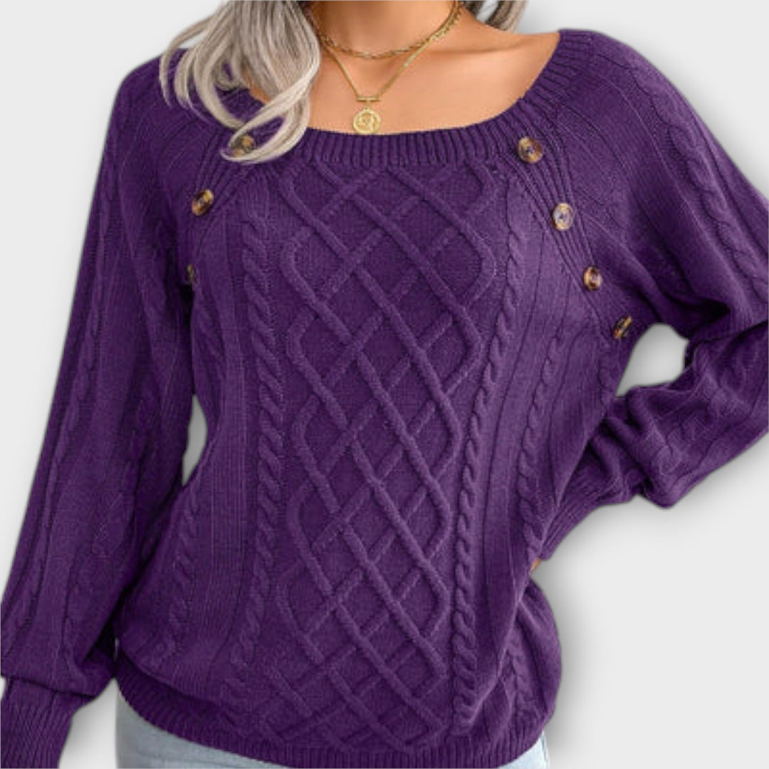 Malia - Dunkelgrauer Pullover mit Knöpfen und Zopfmuster