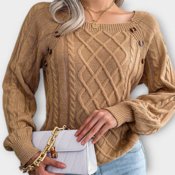 Malia - Dunkelgrauer Pullover mit Knöpfen und Zopfmuster