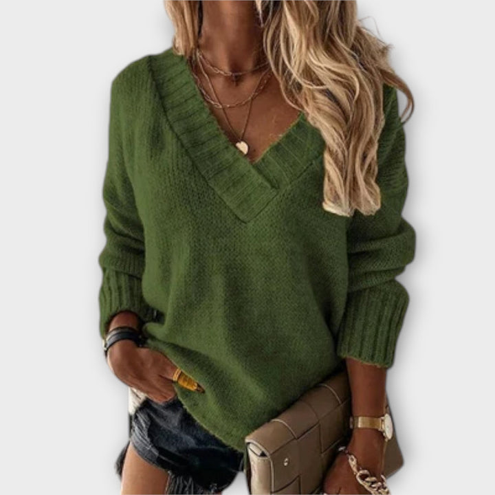 Jane - Bequemer schwarzer Pullover mit V-Ausschnitt