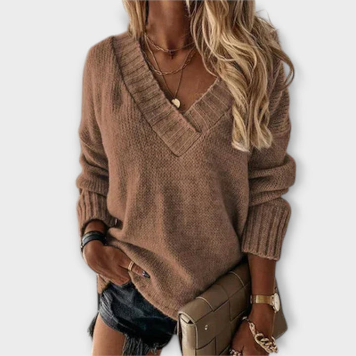 Jane - Bequemer schwarzer Pullover mit V-Ausschnitt