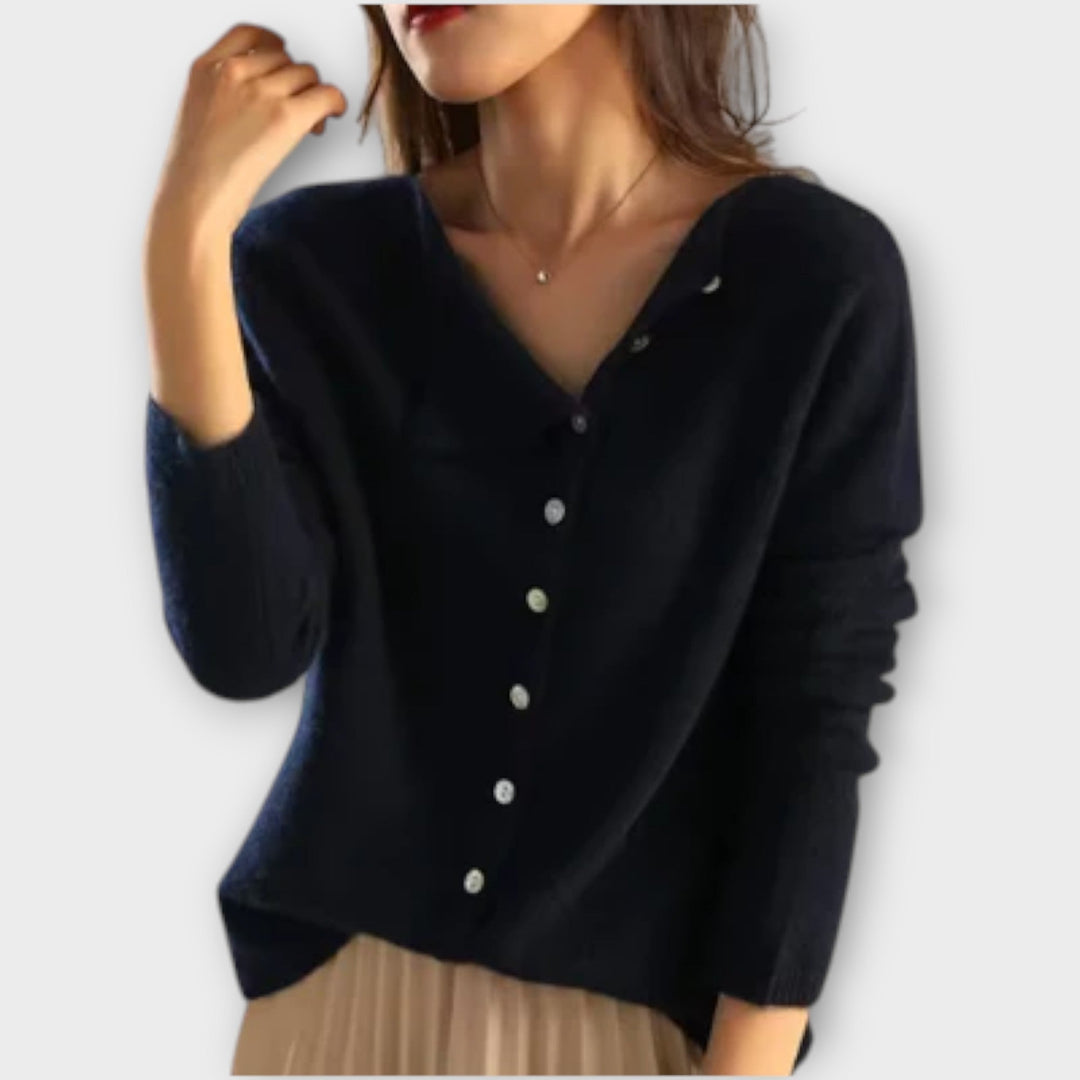 Paige - Bequemer grauer Cardigan mit asymmetrischer Knopfleiste