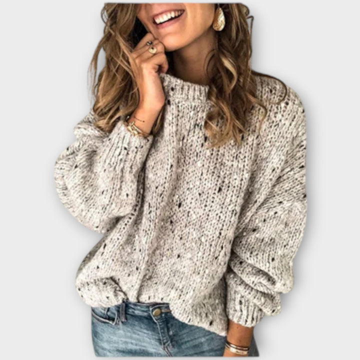Eileen - Beiger Retro-Pullover mit Punkten