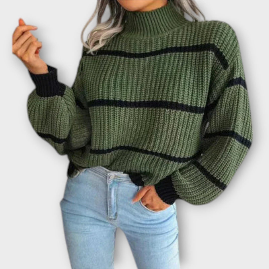Chavala - Pullover mit grünem Rollkragen und Streifen