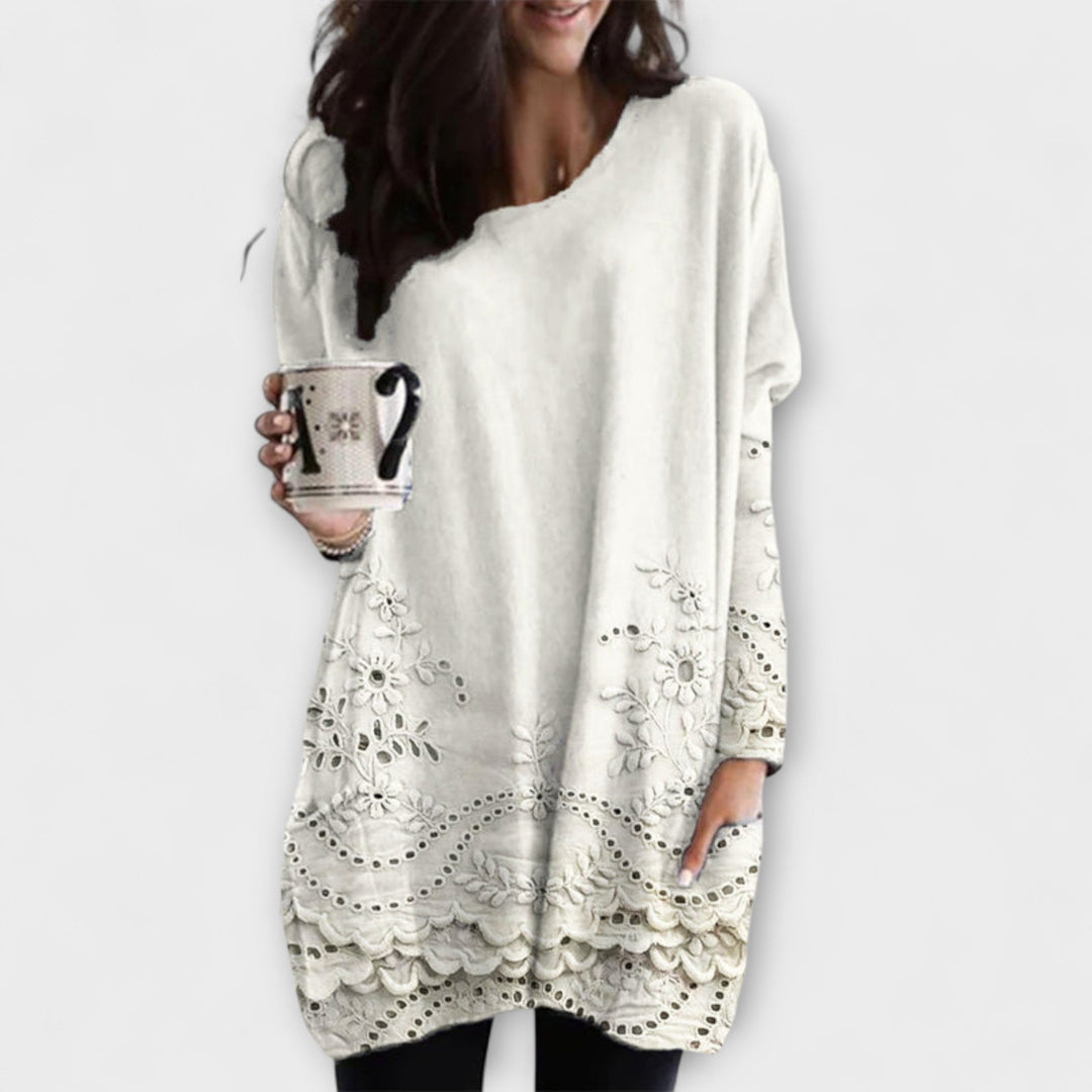 Riley - Weißer Pullover mit Druck und Stickerei