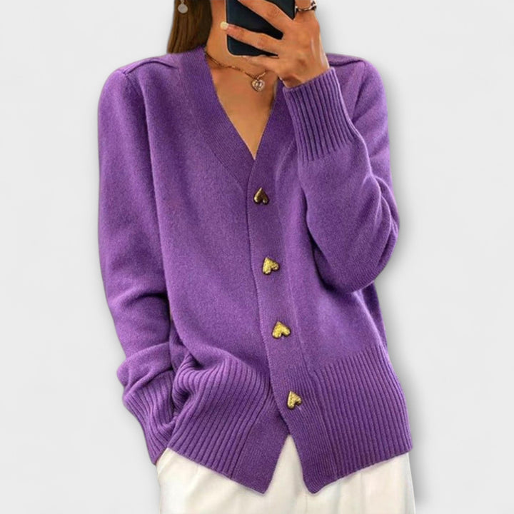 Marij - Dunkelblauer Cardigan mit V-Ausschnitt im Vintage-Look