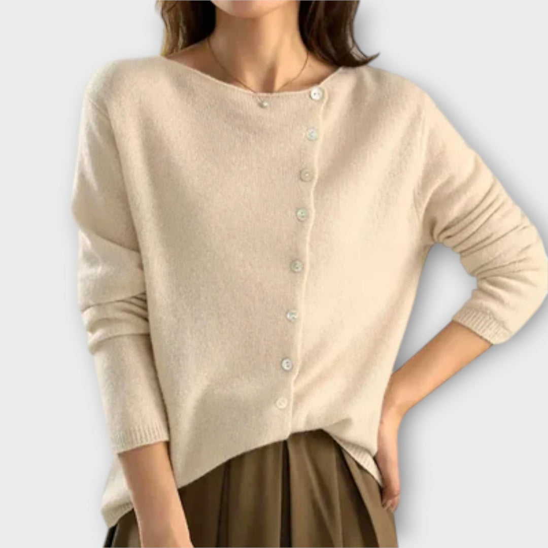 Paige - Bequemer grauer Cardigan mit asymmetrischer Knopfleiste