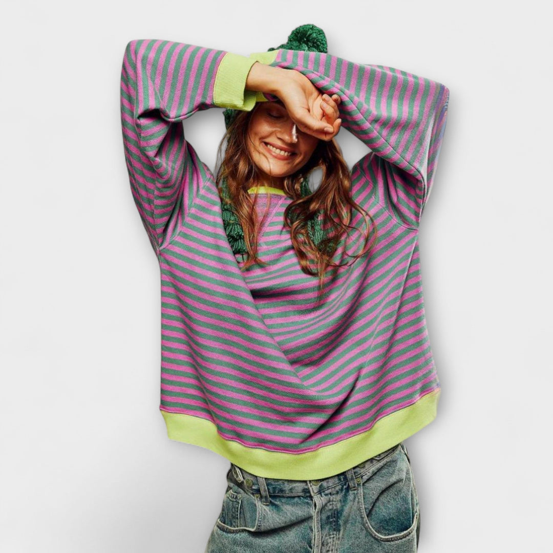 Mary - Oversize-Pullover gestreift lila