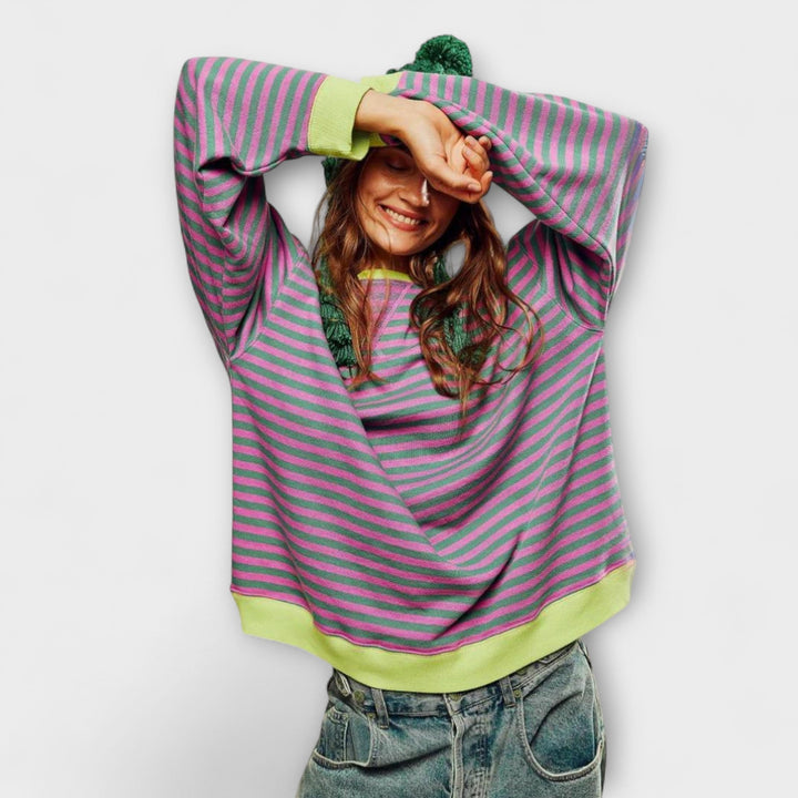 Mary - Oversize-Pullover gestreift lila