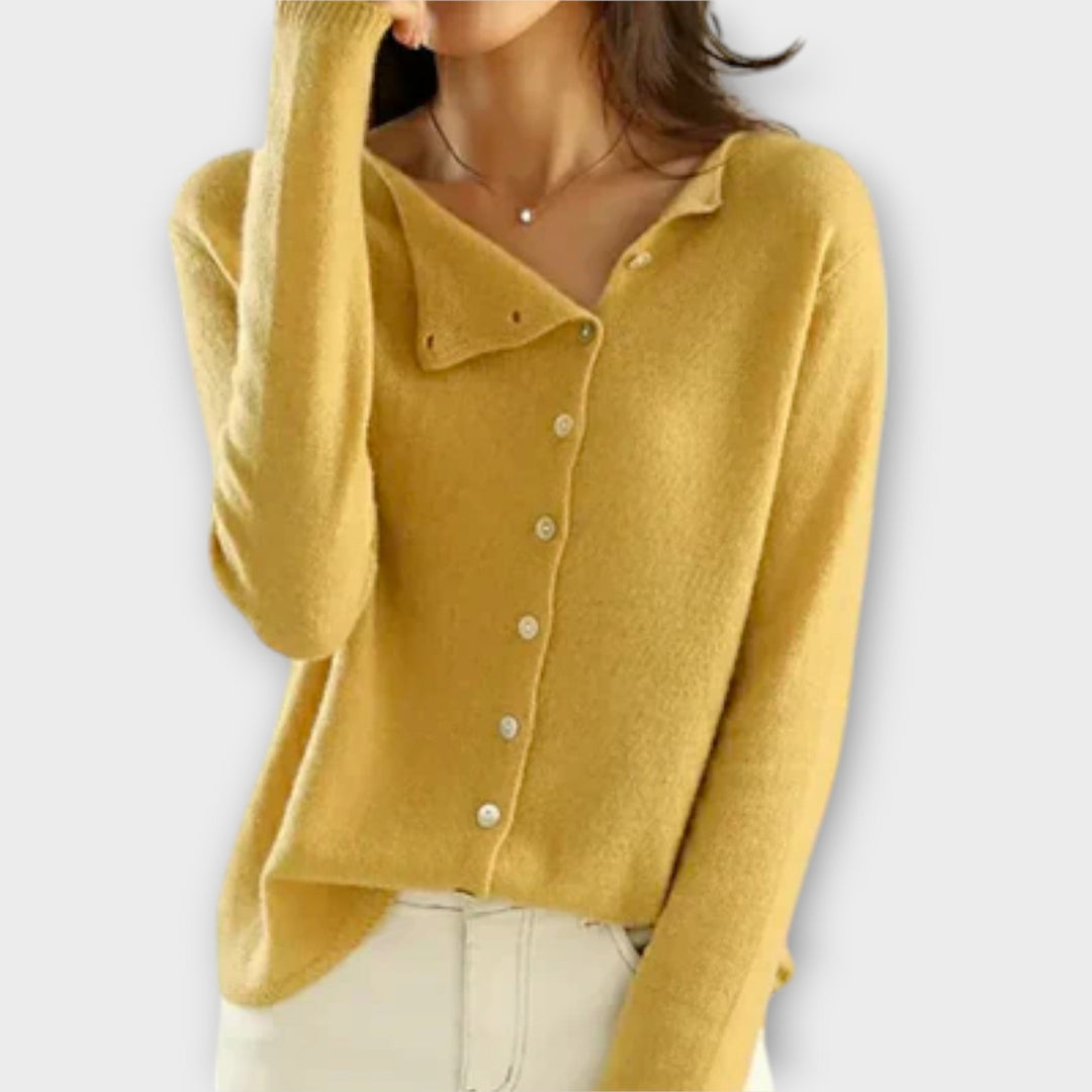 Paige - Bequemer grauer Cardigan mit asymmetrischer Knopfleiste