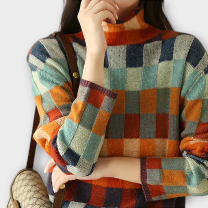 Erika - Pullover mit buntem Patchworkdesign und Karomuster