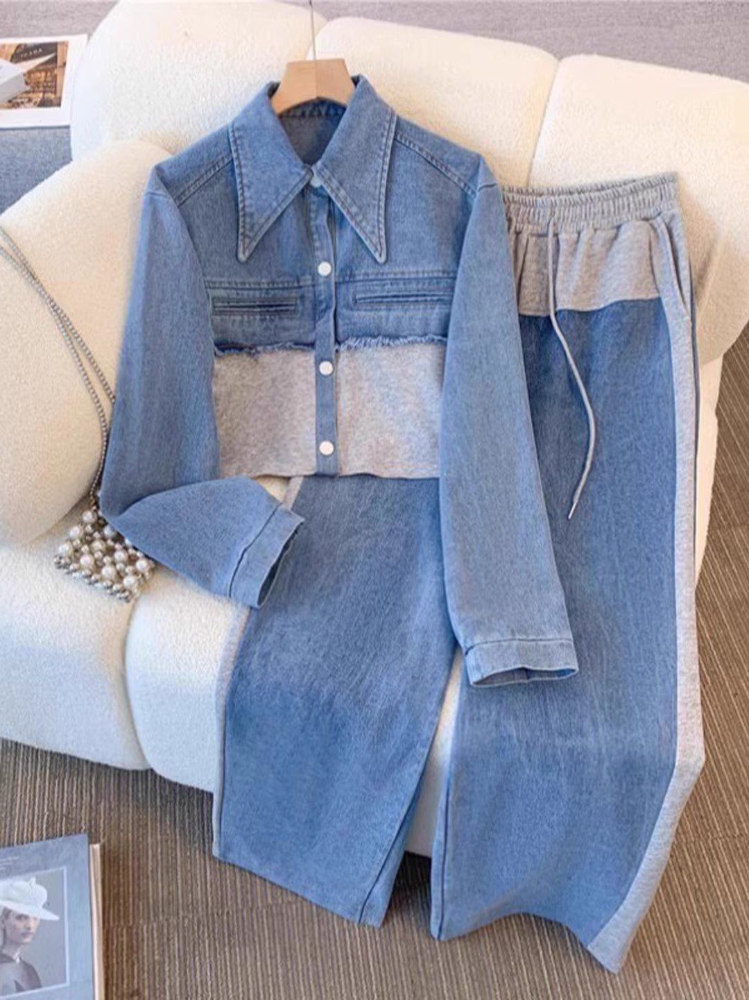 Tilda | Set aus kurzer Colorblock-Jacke und weitem Hosen