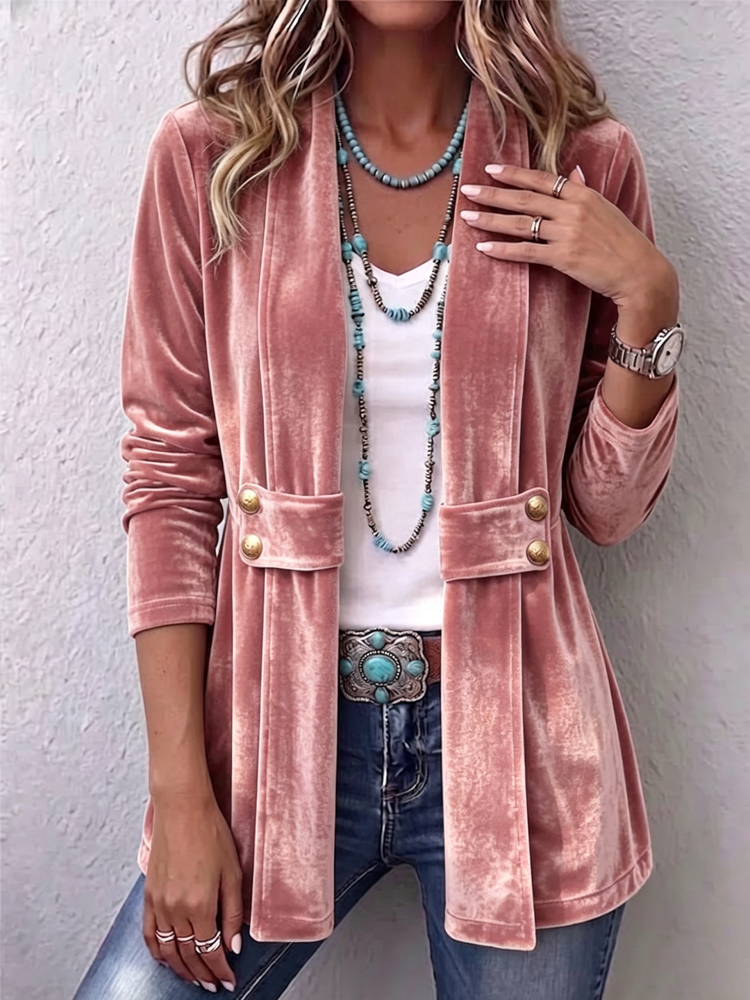 Margarete | Langer Vintage-Jack mit Revers und Knopfdetails