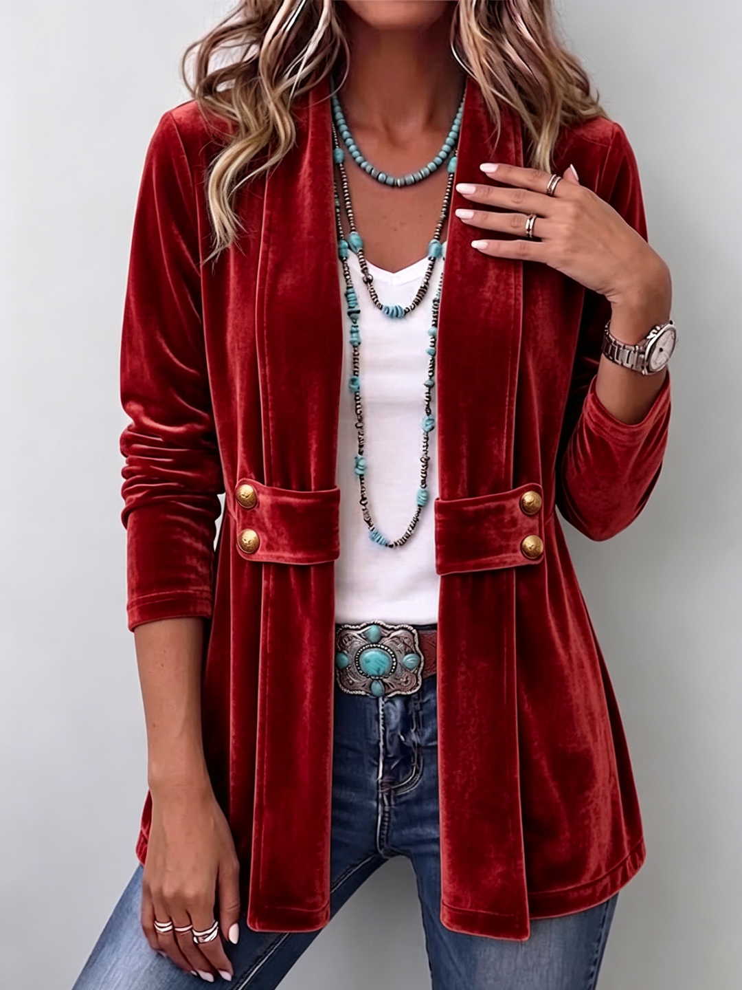 Margarete | Langer Vintage-Jack mit Revers und Knopfdetails