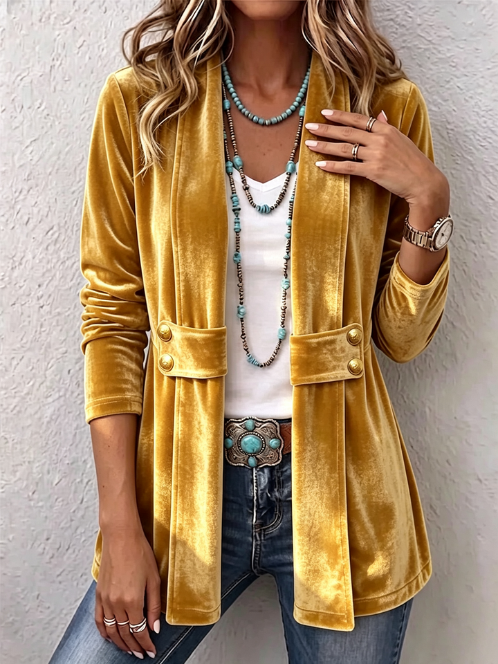 Margarete | Langer Vintage-Jack mit Revers und Knopfdetails