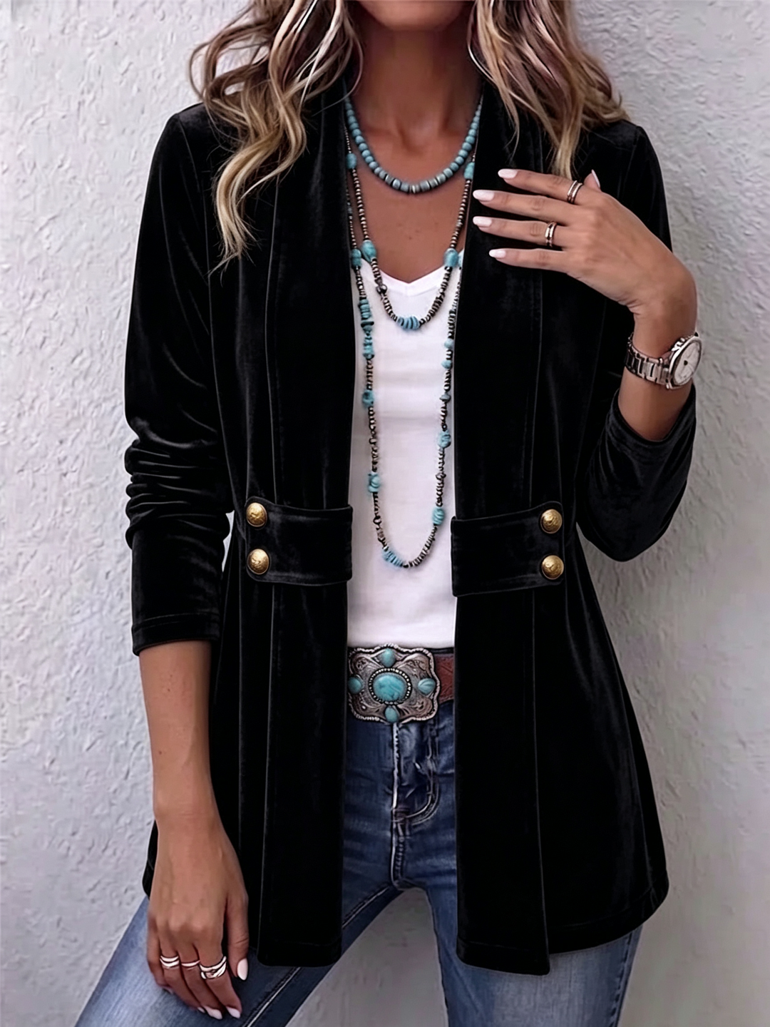 Margarete | Langer Vintage-Jack mit Revers und Knopfdetails