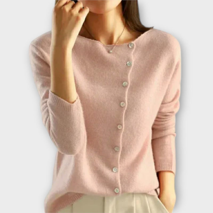 Paige - Bequemer grauer Cardigan mit asymmetrischer Knopfleiste